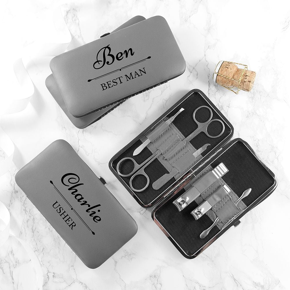 Personalised grooming set, 15×2×9cm, PU leather case with name and title