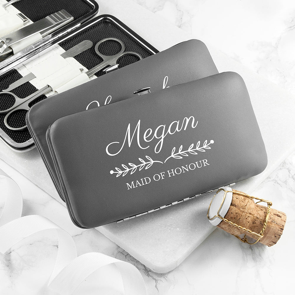 Custom manicure kit, 15cm, engraved name and role like Bridesmaid, groomsman
