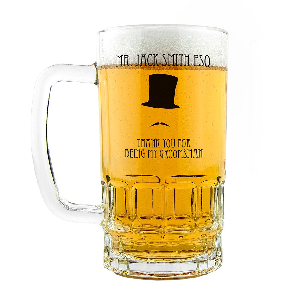 Personalised groomsman tankard with top hat design