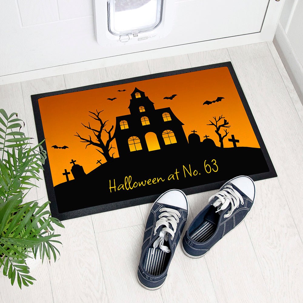 Personalised Halloween Spooky House Indoor Doormat - Engraved Memories