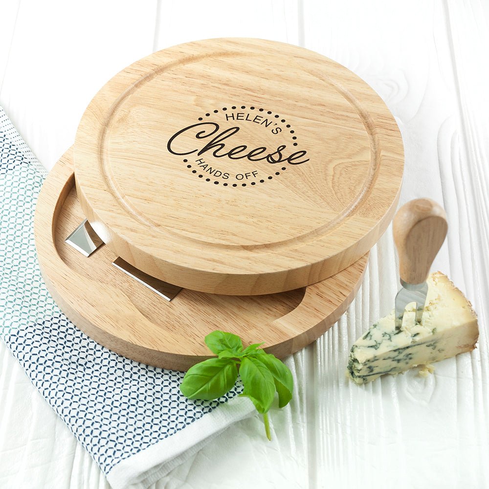 Personalised 'Hands Off' Cheese Board Set - Engraved Memories