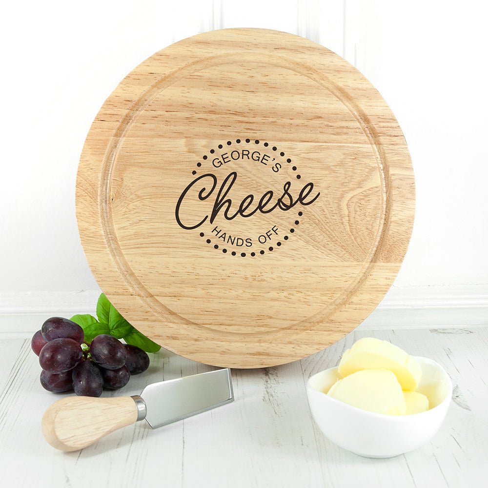 Personalised 'Hands Off' Cheese Board Set - Engraved Memories