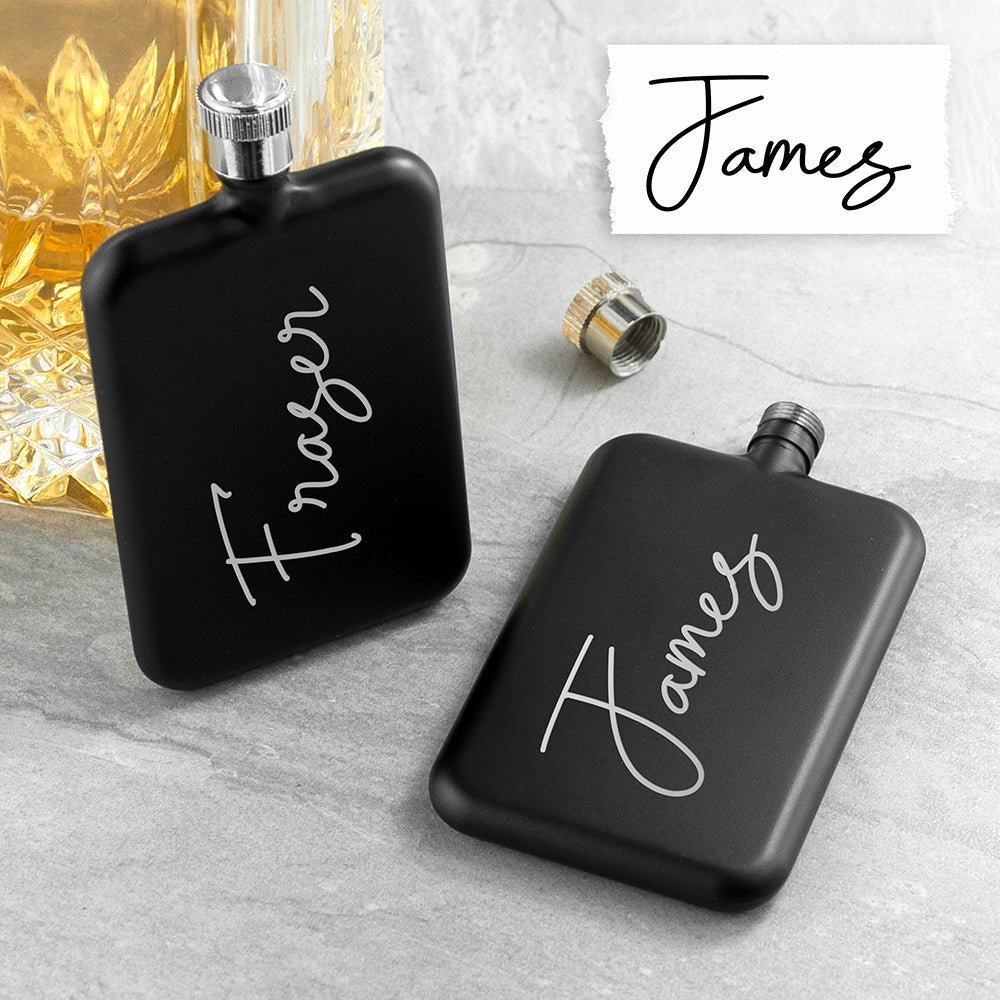 Black flask keepsake with custom script