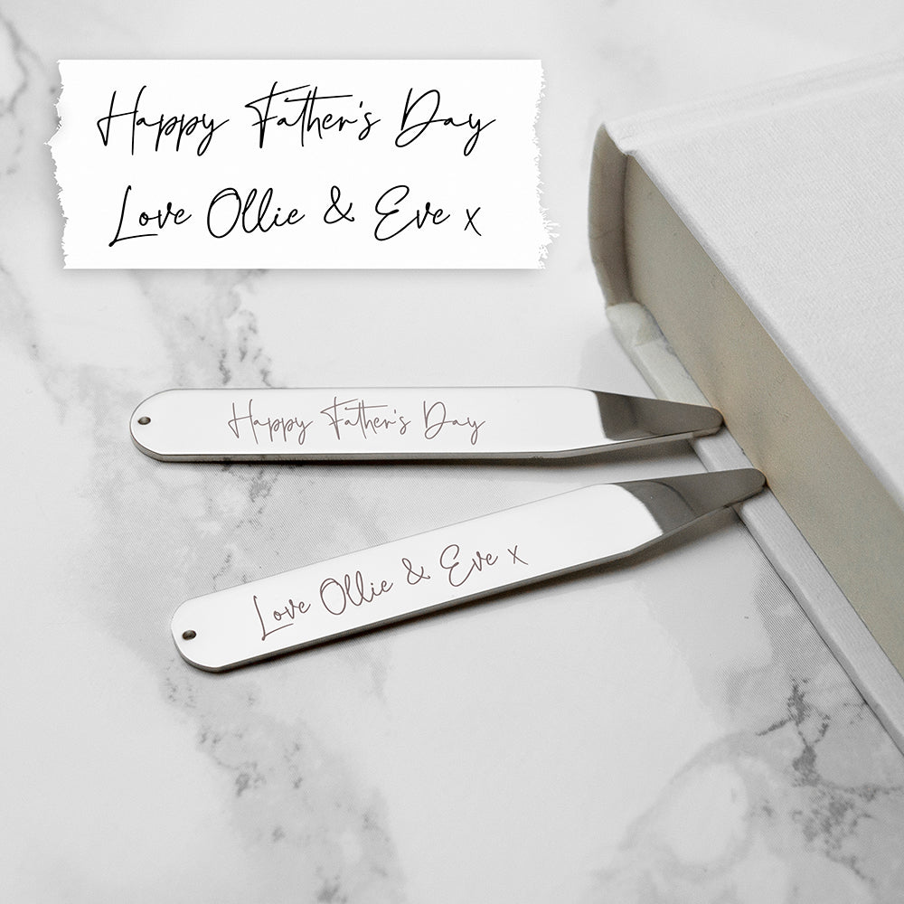 Rhodium collar stiffeners with personal handwritten note