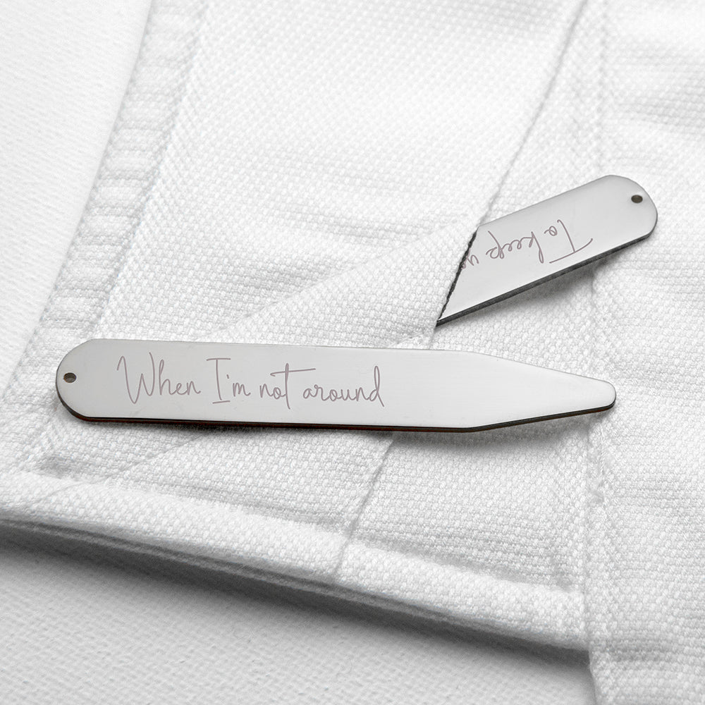 Personalised collar stiffeners engraved with handwriting
