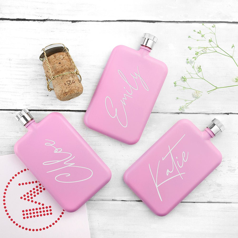 Personalised pink flask with handwritten note