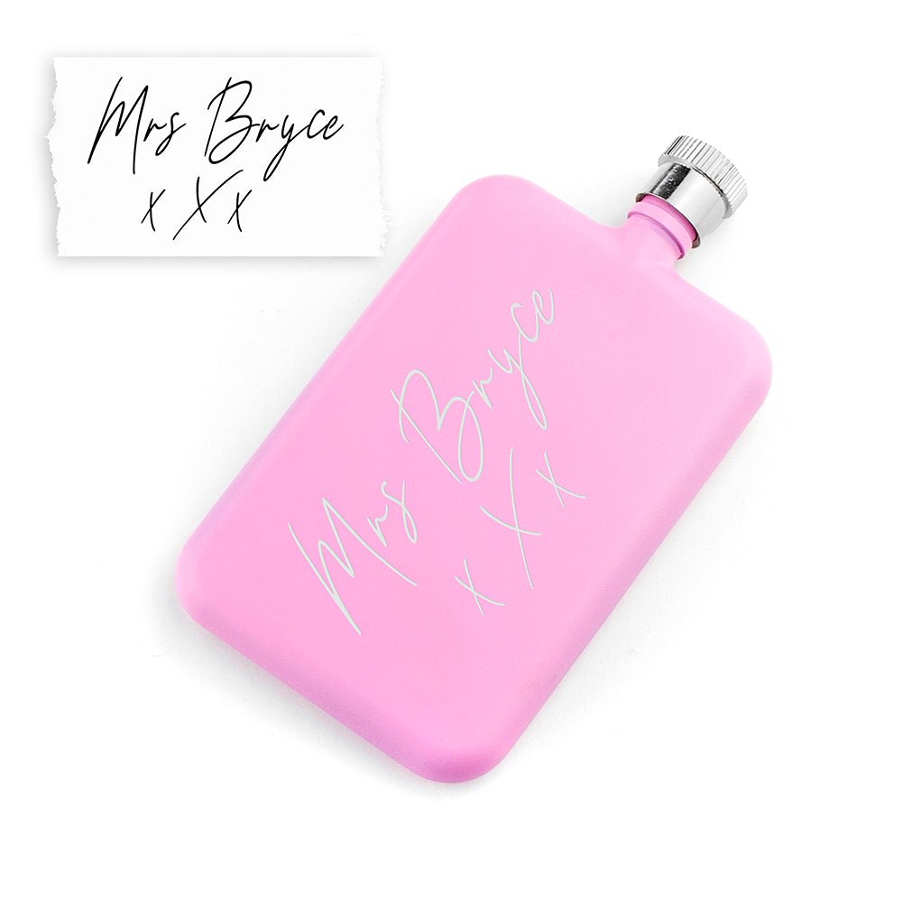Custom pink slimline flask for bridesmaids