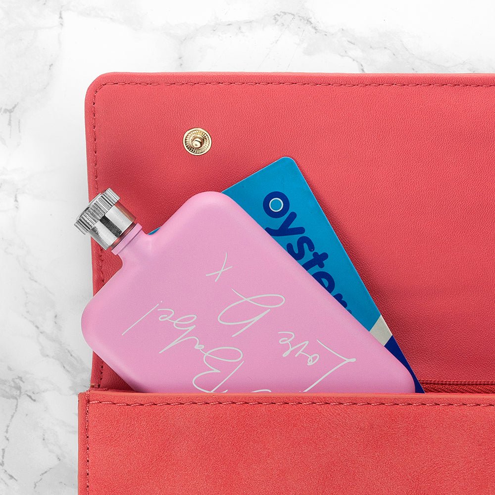 Bridesmaid gift pink engraved flask