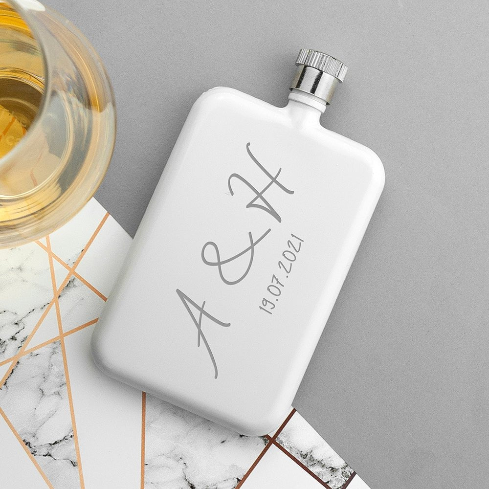 Custom 6oz hip flask, 11×6cm, engraved with photo of real handwriting
