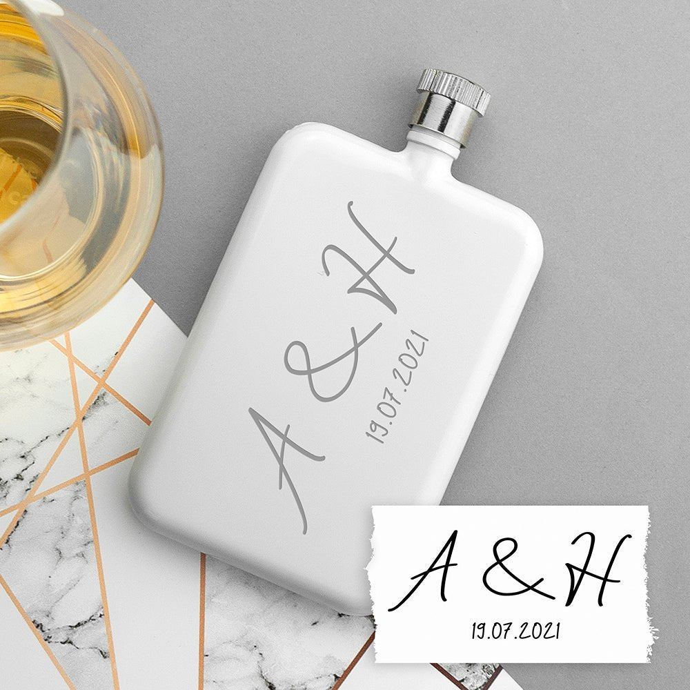 Stainless steel hip flask, 11×6×2cm, personalised with loved one's writing