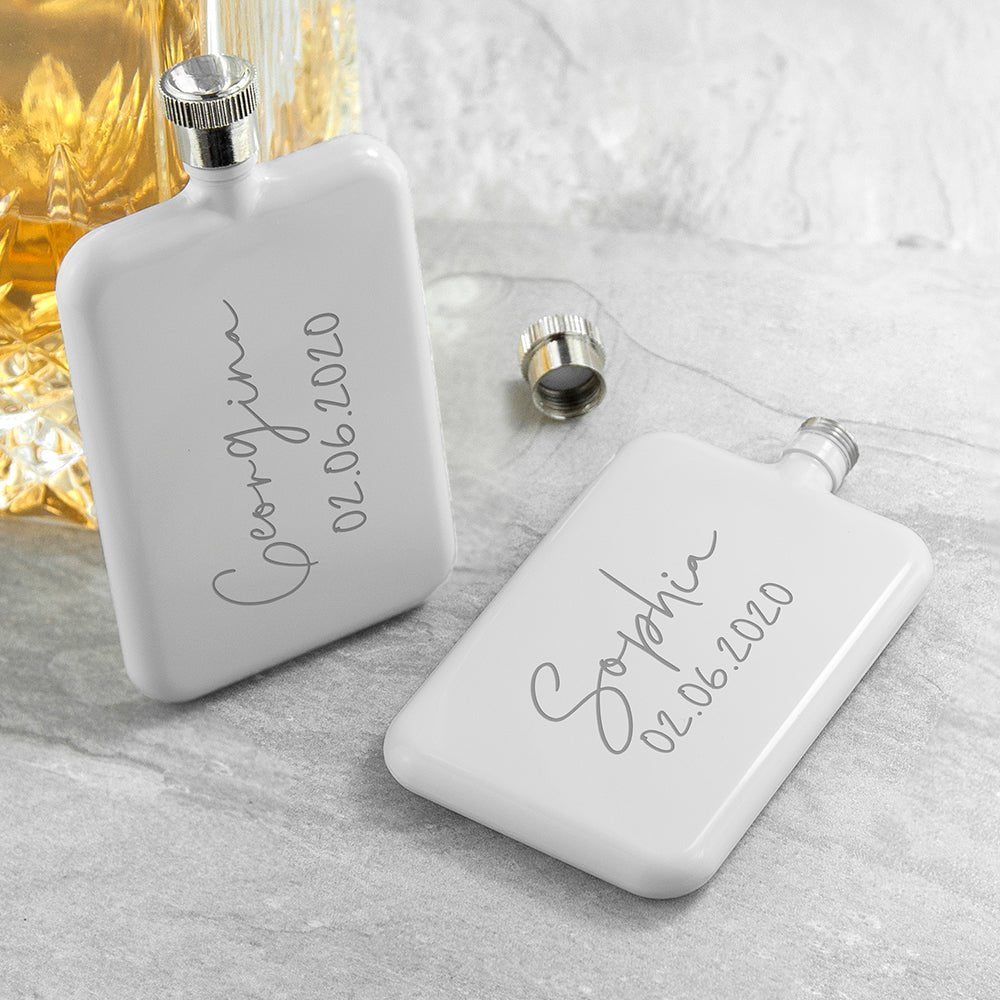 Custom handwriting white flask, 6oz, 11×6×2cm, unique wedding gift