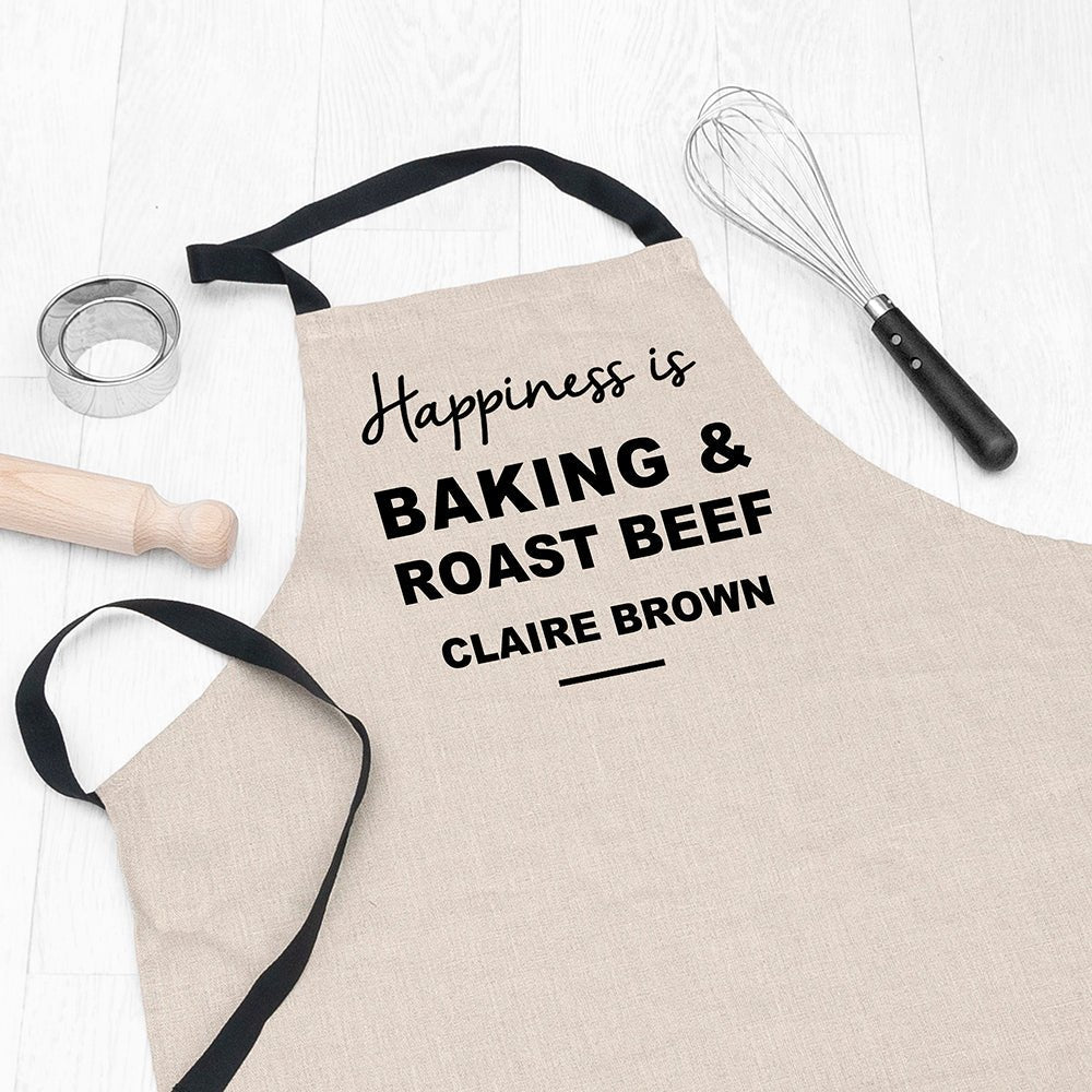Personalised ‘Happiness Is’ Luxury Linen Apron - Engraved Memories