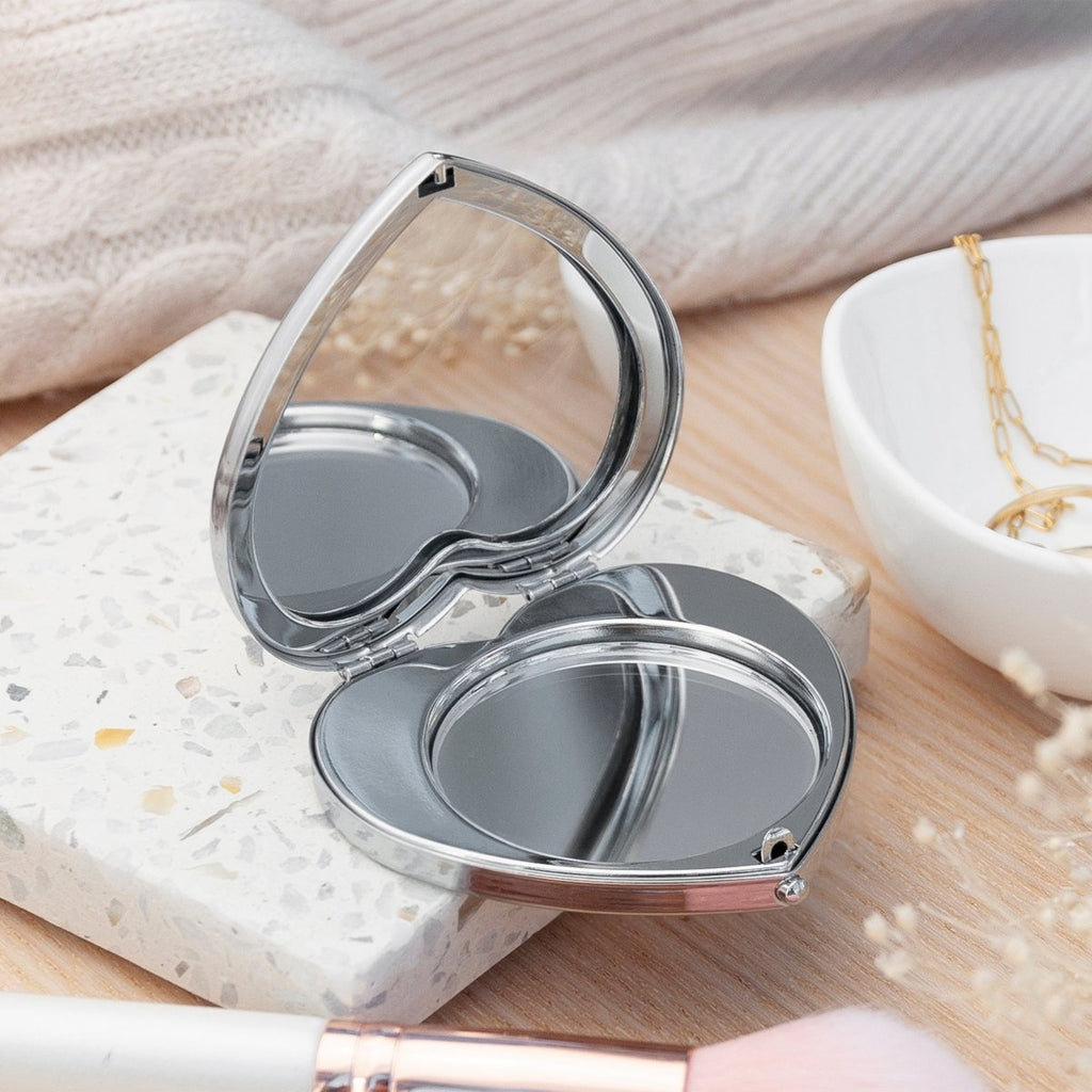 Silver compact mirror with personal message