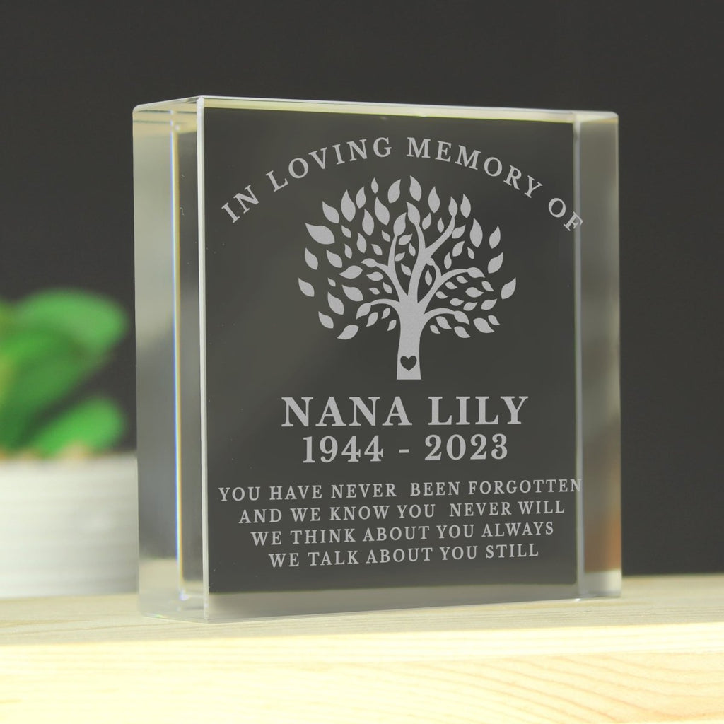 Personalised In Loving Memory Family Tree Crystal Token – Engraved Memories