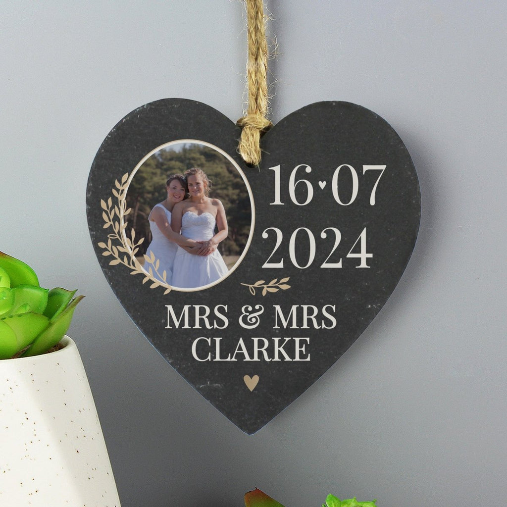 Personalised Large Date Photo Upload Slate Heart Decoration - Engraved Memories