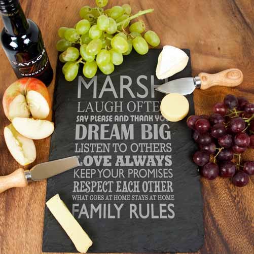 Personalised family rules slate board, 30×20×1cm, engraved Welsh slate