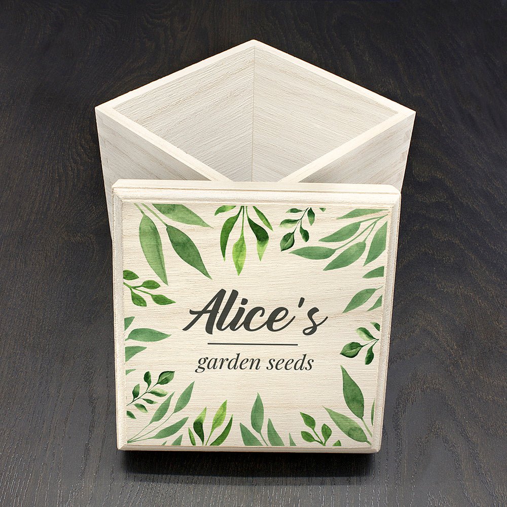 Personalised Leafy Green Seeds Box - Engraved Memories