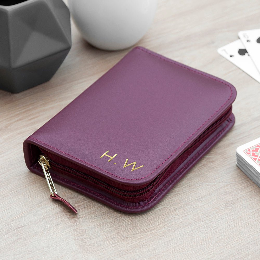 Personalised Leather Double Playing Card Case - Engraved Memories