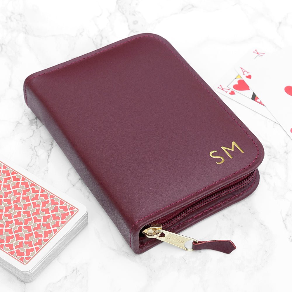 Personalised Leather Double Playing Card Case - Engraved Memories