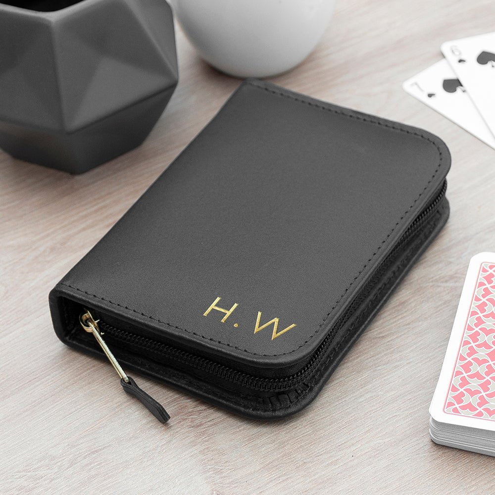 Personalised Leather Double Playing Card Case - Engraved Memories