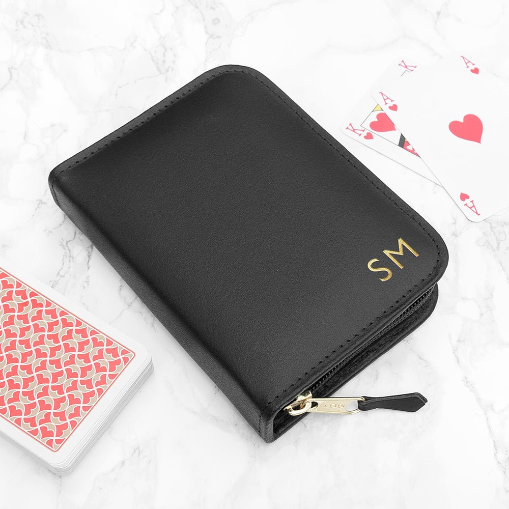 Personalised Leather Double Playing Card Case - Engraved Memories