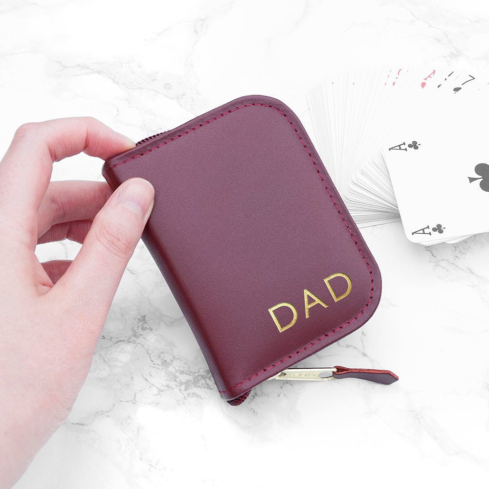 Personalised Leather Single Playing Cards Case - Engraved Memories