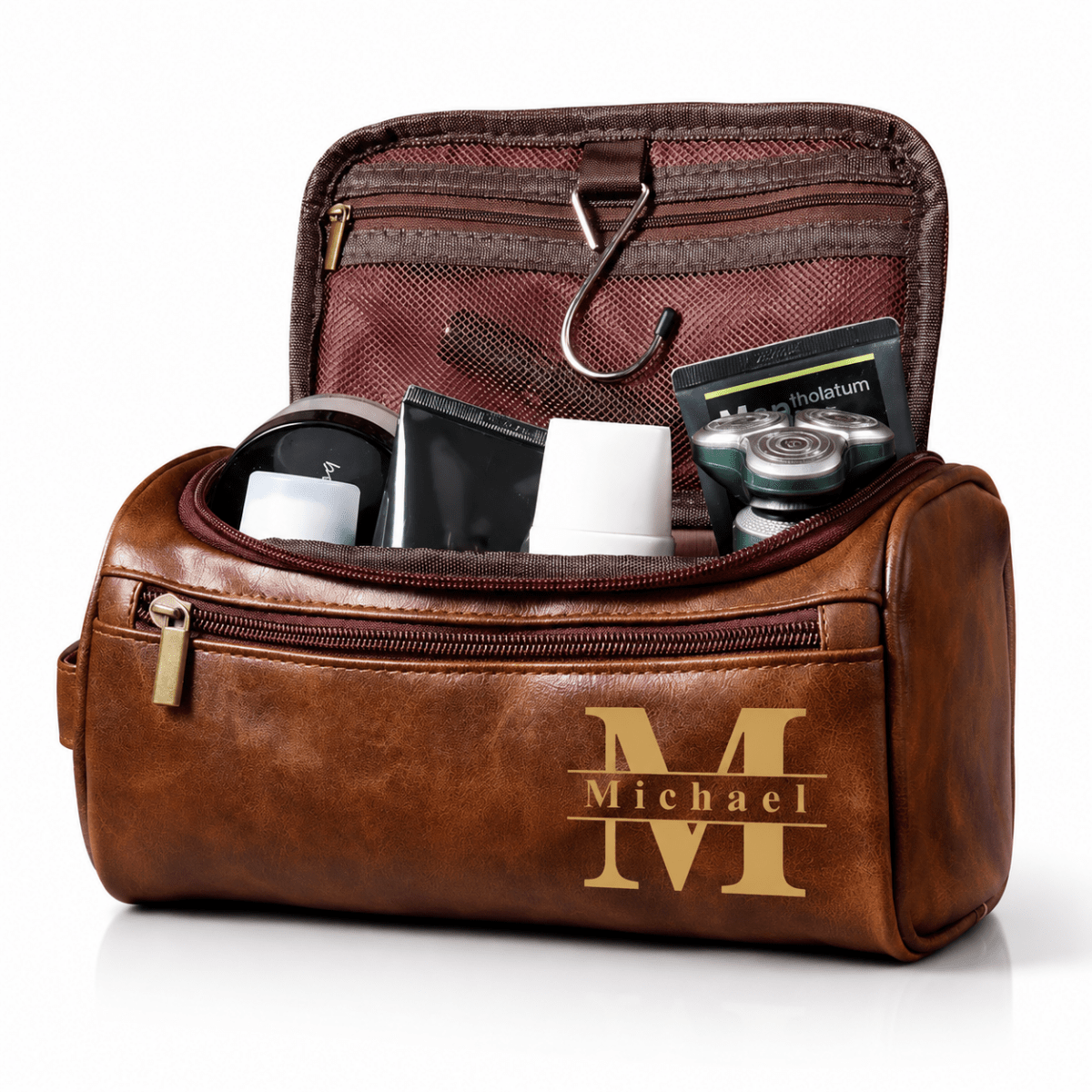 mens leather monogrammed mens toiletry bag