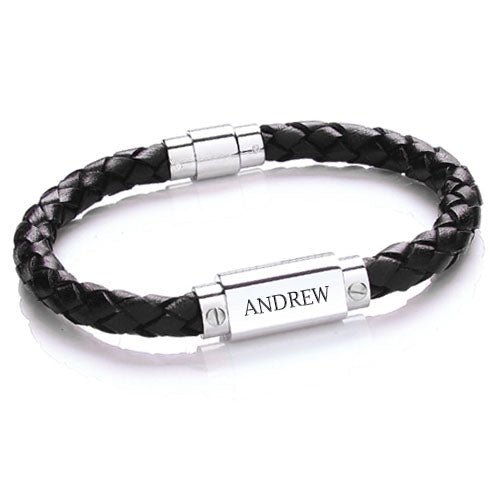 Personalised Luxury Men's Leather Bracelet - Engraved Memories