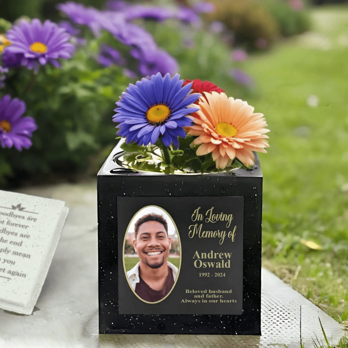 Memorial Roses Custom Personalised Memorial Rose Bowl - Custom Grave Marker Black Vase With ...