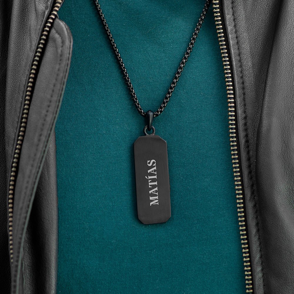 Personalised Men's Black Steel Dog Tag Necklace - Engraved Memories