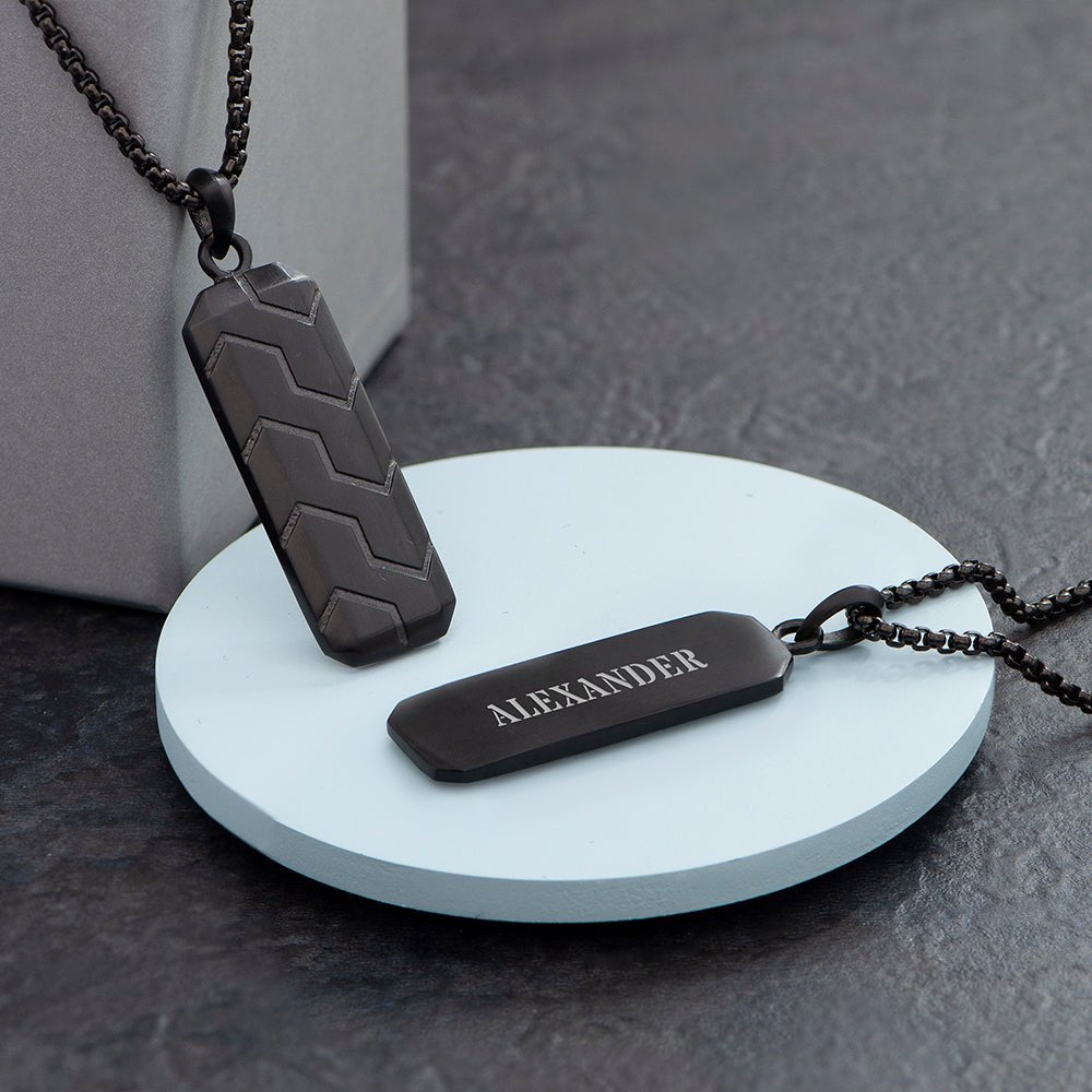 Personalised Men's Black Steel Dog Tag Necklace - Engraved Memories