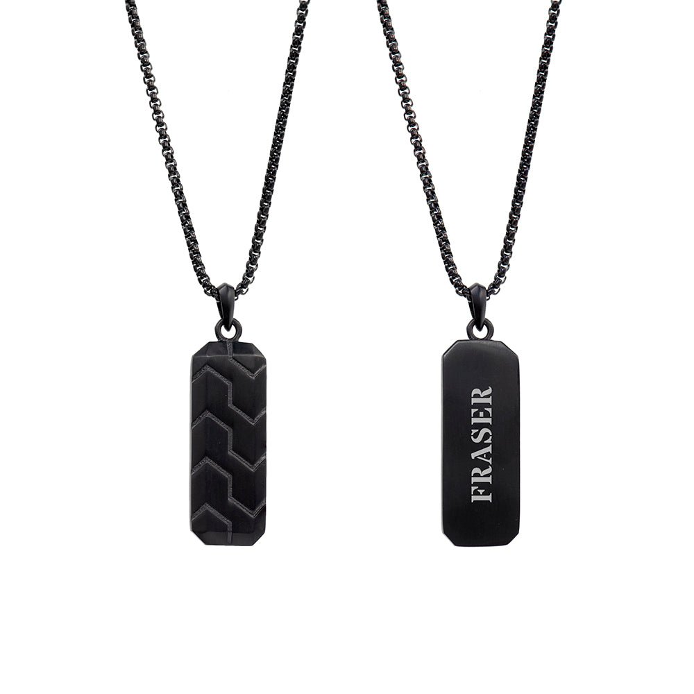 Personalised Men's Black Steel Dog Tag Necklace - Engraved Memories