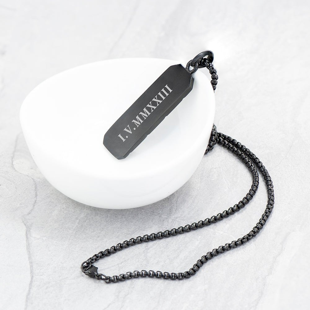 Personalised Men's Black Steel Dog Tag Necklace - Engraved Memories