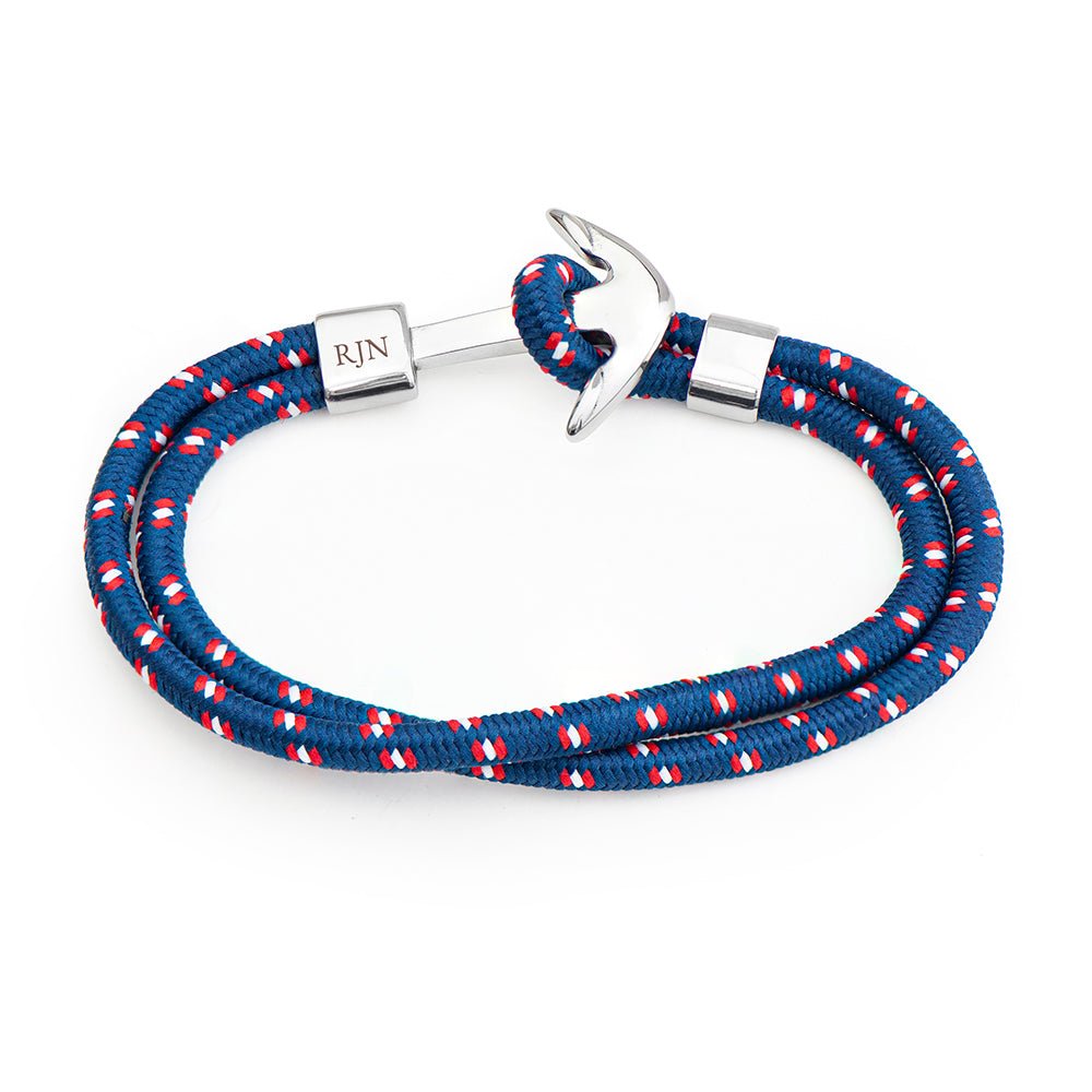 Personalised Men's Blue Rope Nautical Anchor Bracelet - Engraved Memories