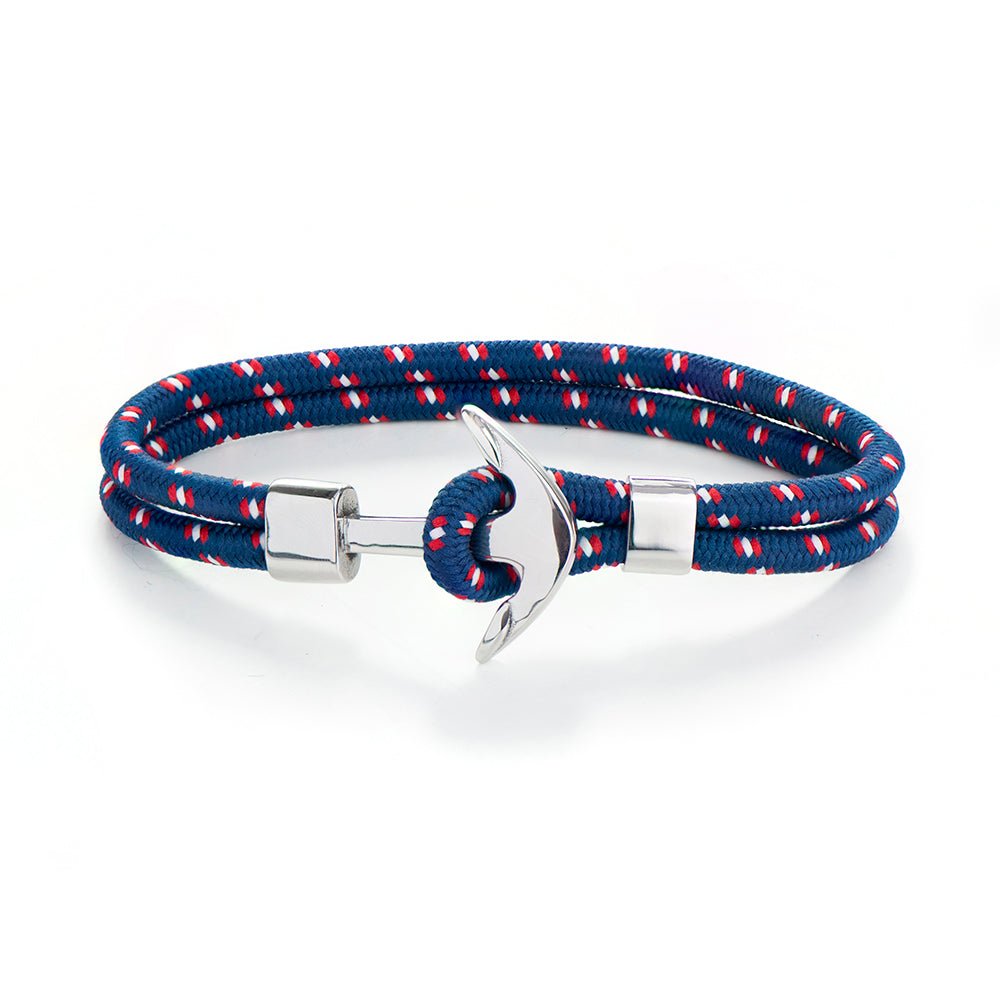 Personalised Men's Blue Rope Nautical Anchor Bracelet - Engraved Memories