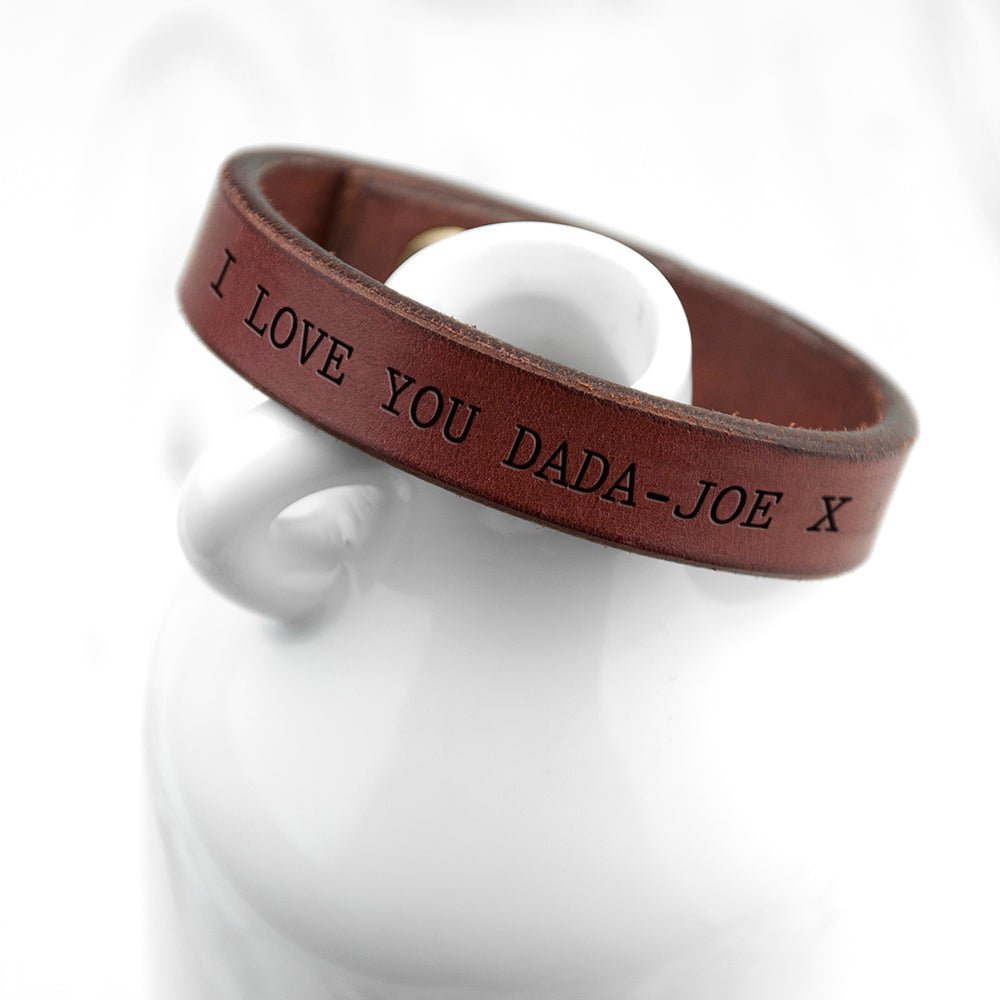 Personalised Men's Brown Leather Bracelet - Engraved Memories