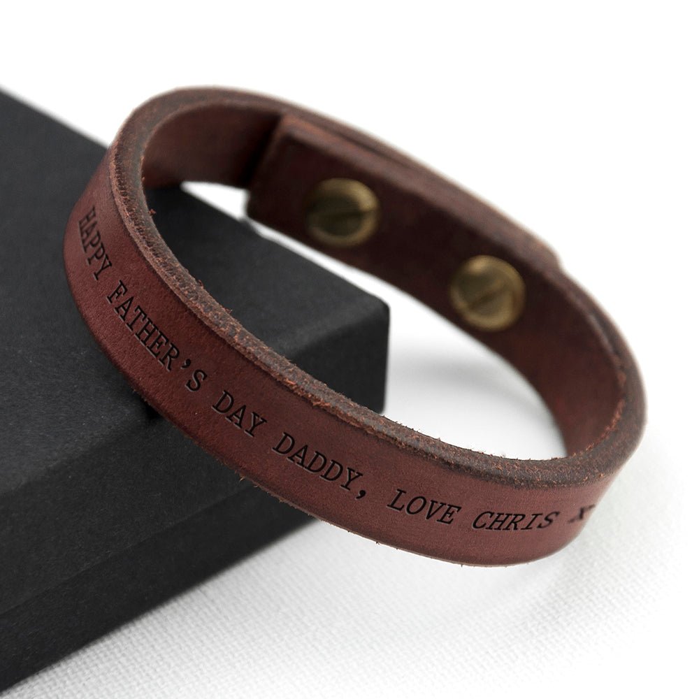 Personalised Men's Brown Leather Bracelet - Engraved Memories