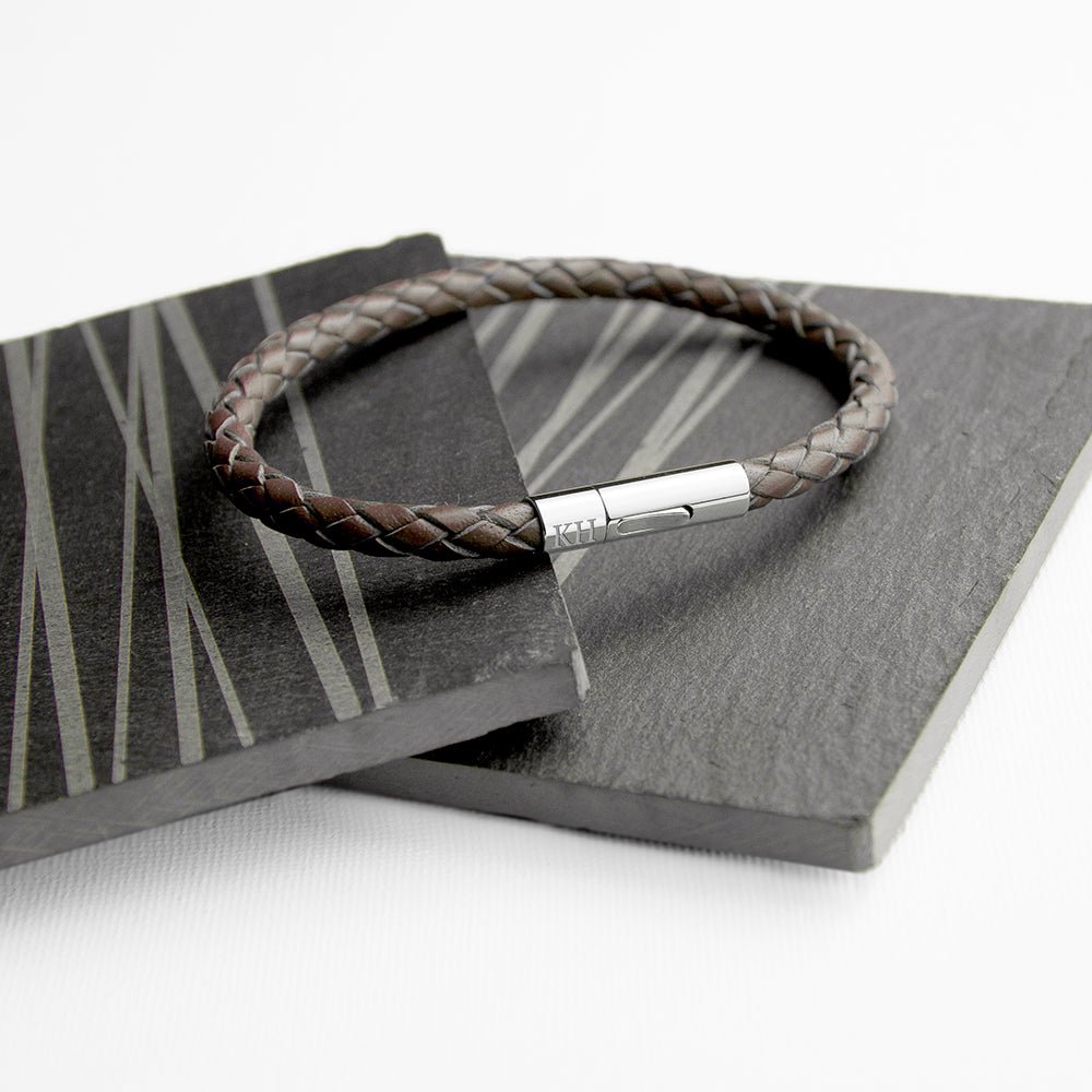 Personalised Men's Capsule Tube Woven Bracelet in Cedar Brown - Engraved Memories