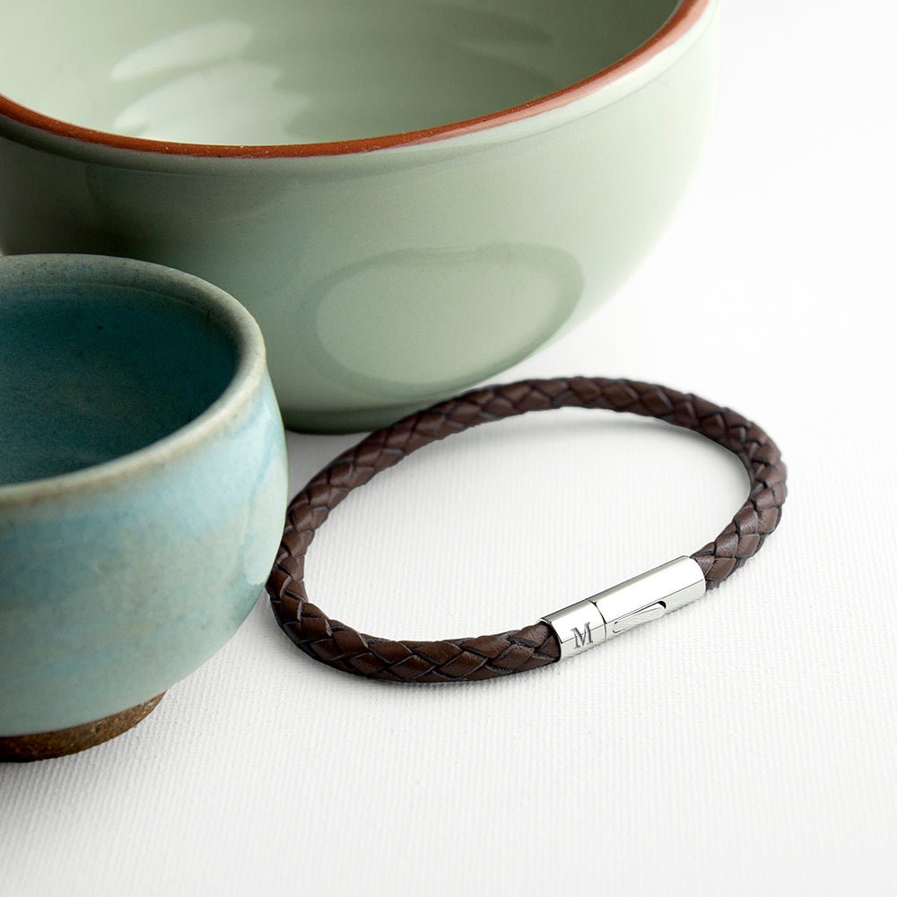 Personalised Men's Capsule Tube Woven Bracelet in Cedar Brown - Engraved Memories