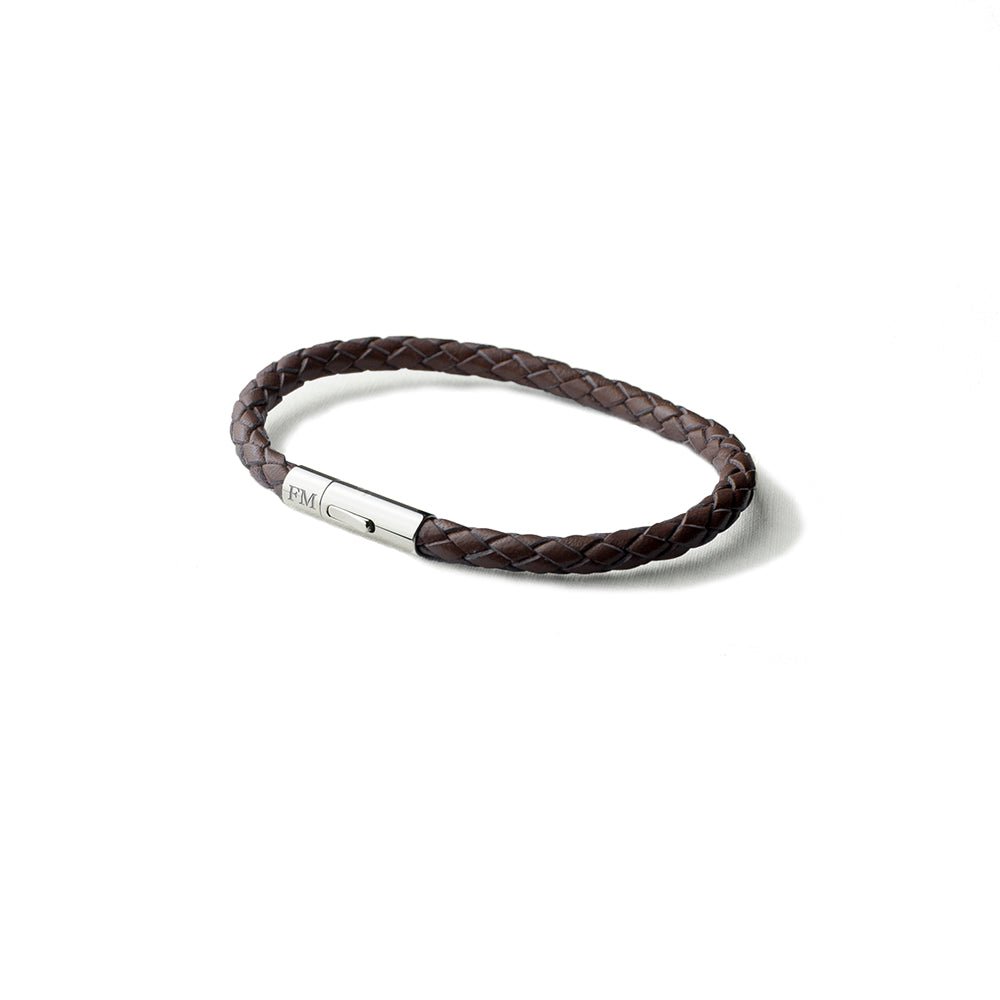 Personalised Men's Capsule Tube Woven Bracelet in Cedar Brown - Engraved Memories