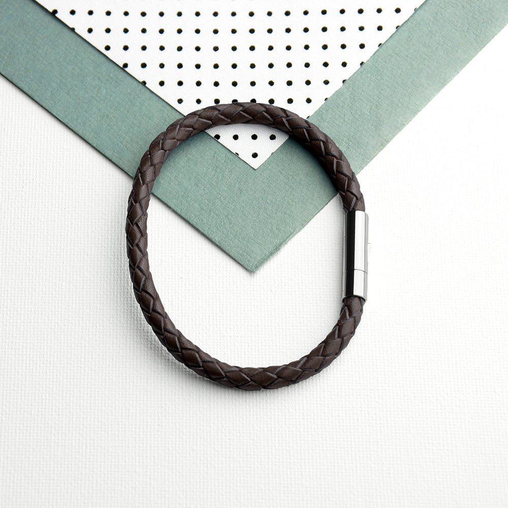 Personalised Men's Capsule Tube Woven Bracelet in Cedar Brown - Engraved Memories