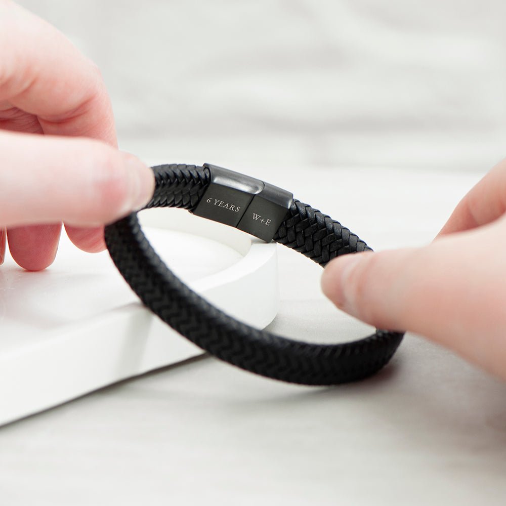 Personalised Men's Leather Braided Bracelet - Engraved Memories