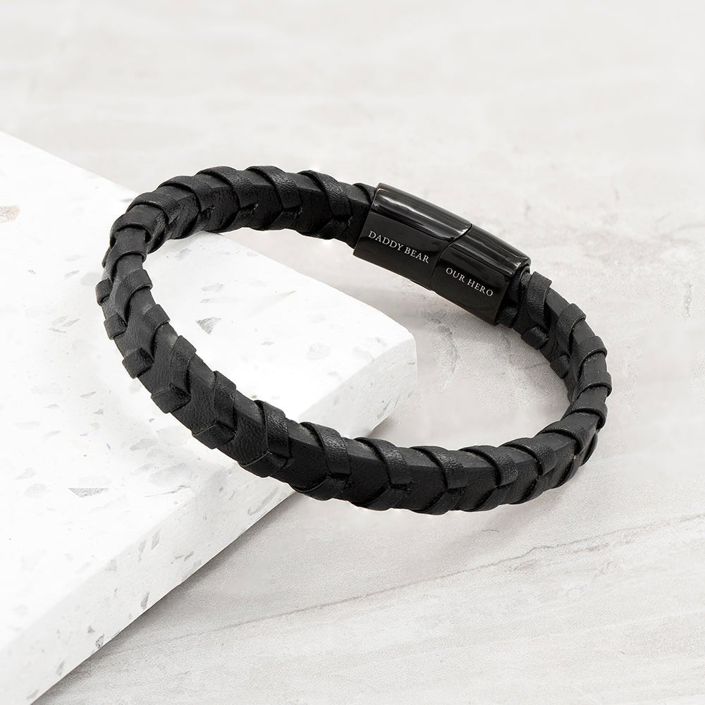 Personalised Men's Leather Chevron Bracelet - Engraved Memories