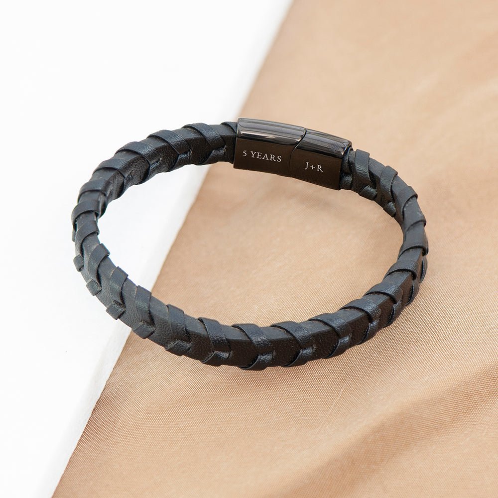 Personalised Men's Leather Chevron Bracelet - Engraved Memories