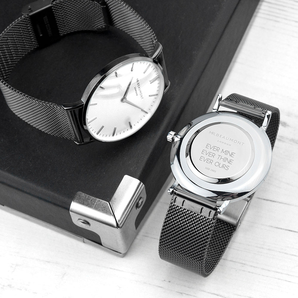 Personalised Men's Metallic Charcoal Grey Watch - Engraved Memories