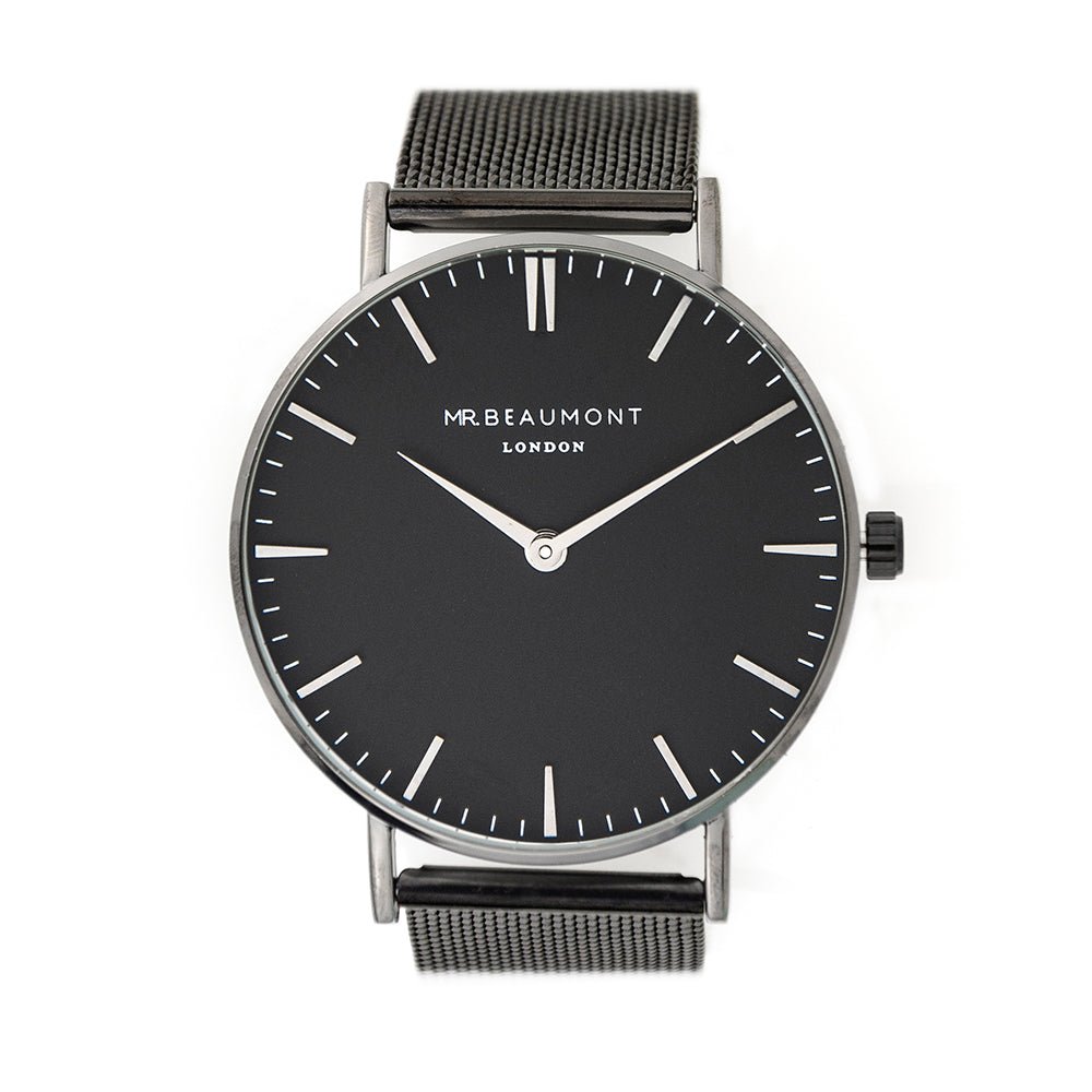 Personalised Men's Metallic Charcoal Grey Watch With Black Face - Engraved Memories