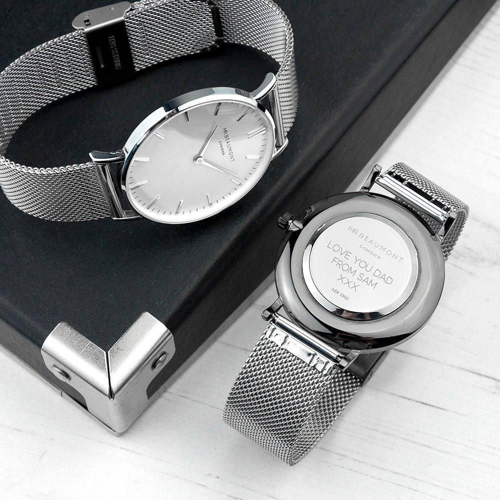 Personalised Men's Metallic Silver Watch - Engraved Memories