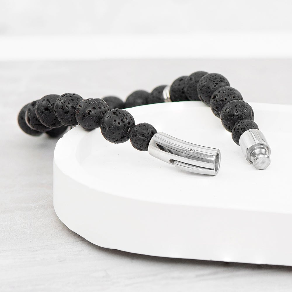 Personalised Men's Silver Skull Beaded Bracelet - Engraved Memories