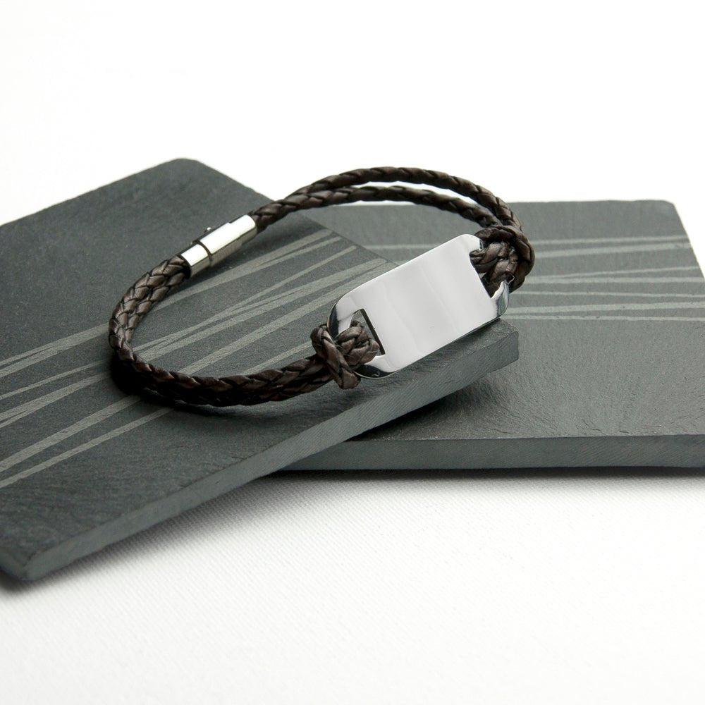 Personalised Men's Statement Woven Leather Bracelet In Brown - Engraved Memories