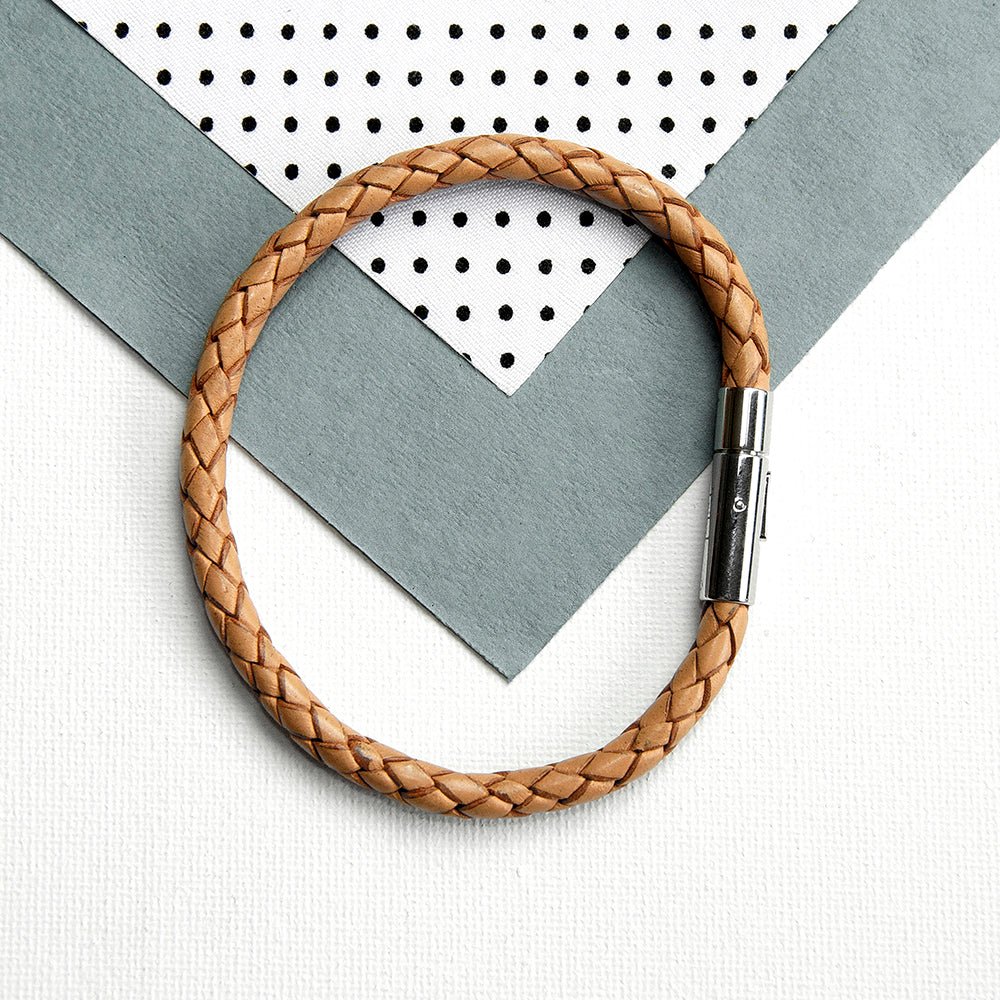 Personalised Men's Travel Compass Capsule Leather Bracelet - Engraved Memories